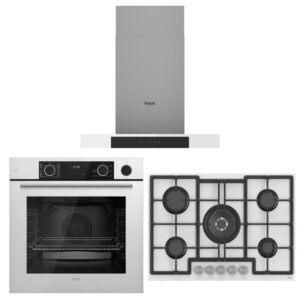 Ferre Fryart Steam Beyaz Set ( D101 Beyaz Davlumbaz -ED036 75 CM Beyaz Ocak- XE64CB Fryart Steam Beyaz Fırın)