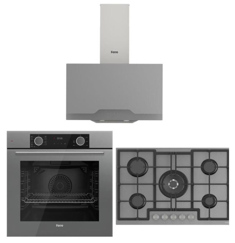 Ferre Fryart Gri Set (D065 Gri Davlumbaz -ED038 Gri Ocak- XE63CPR Fryart Gri Fırın)